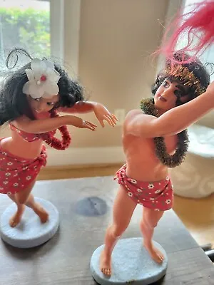 Vintage Hawaiian Dolls Girl & Boy Red White Flowers Hula Flame Thrower Necklaces • $39