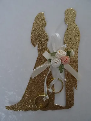 1 X Decorative Gold Bride And Groom Topper With Boquet Of Flowers And Rings • £3.50