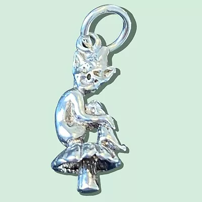 Vintage Silver Charm Or Pendant Cornish Pixie On Toadstool • $31.54