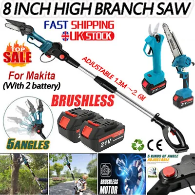 2 Batteries Long Reach 8  Brushless Chainsaw Cordless Garden Wood Cutter Saw • £49.49