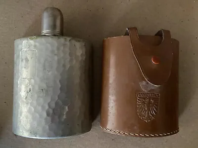$11.99 • Buy Frankfurt Germany Hammered Metal Whiskey Flask With Leather Cover    8 Oz German