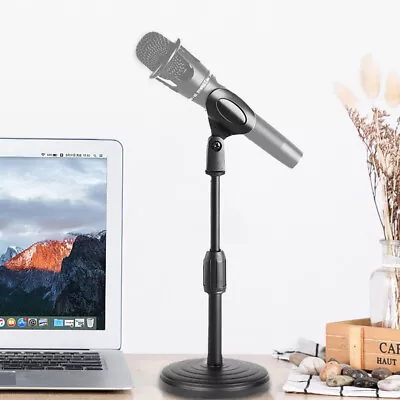 Desktop Mic Microphone Stand W/ Clip Holder Mount Clamp Round Base Table Desk UK • £8.77