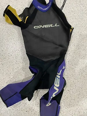 $25 • Buy Vintage USA O'Neill Assault 3/2mm Men’s Medium Purple Yellow Shorty Wetsuit