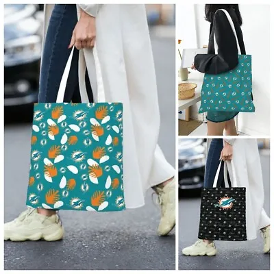 Dolphins Miami Women's Canvas Shopping Bag Printed Handbag Men's Totes，fans Gift • $12.24