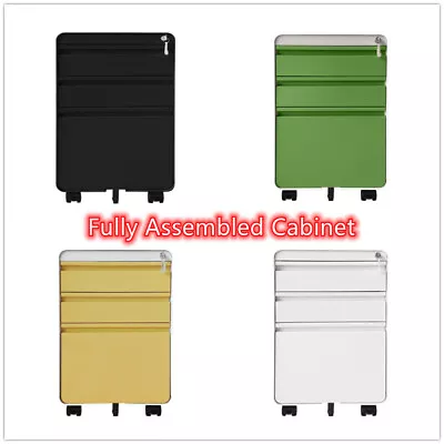 £65.99 • Buy Mobile File Cabinet 3 Drawers Metal Storage Cabinet Profile Drawer Unit 5 Castor