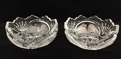 Crystal Cut Glass Bowl Etched Fruit Nuts Candy 4.75  X 2  Matching Set Of 2 • $19.95