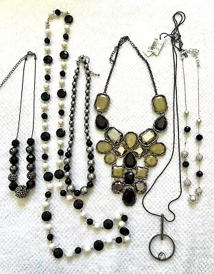 Vintage Modern Silver Black Tone Necklaces Beaded Swarovski Rhinestone • $4.56