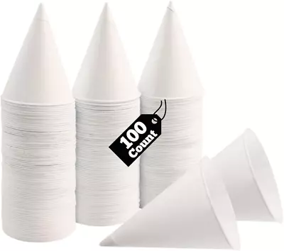 White Paper Cone Cups 4.5 Oz Snow Cone Cups 100 Count • $20.73
