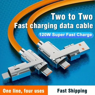 2 In 1 120W Super Fast Charging Data Cable Charge Line USB C For IPhone Android • £5.51