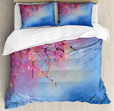 Japanese Duvet Cover Set With Pillow Shams Sakura Spring Print • $89.99