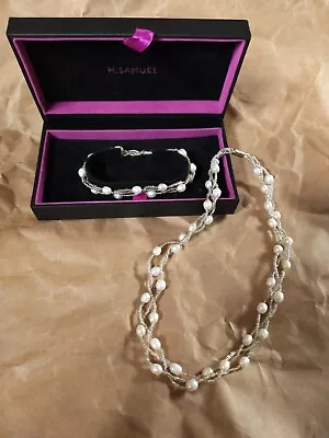 Beautiful Faux Pearl Necklace And Bracelet Three Strands Set Boxed  Little Worn  • £7.99