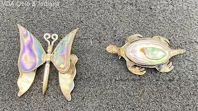 925 Mexico Silver Abalone Shell Butterfly Turtle Pins Brooches • $11.50