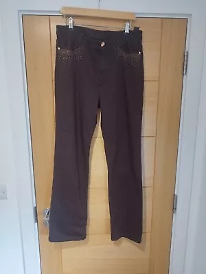 M&S Per Una Straight Leg Embellished Brown Jeans UK 16 • £12