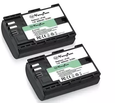 2X VeeraPower Canon LP-E6 Battery For EOS 60D 70D 7D 5D Mark 2 Mark ... • £21.11