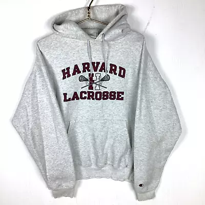 Vintage Harvard Lacrosse Champion Hoodie Sweatshirt Size XL White • $38.24