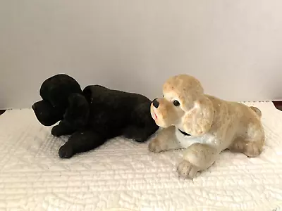 2 VINTAGE 1960's BOBBLE HEAD NODDERS BLACK & WHITE FLOCKED POODLE DOGS 6  LONG • $9.99