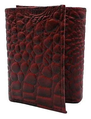AG Wallets Mens Genuine Leather Croco Skin Texture Trifold Cowboy Wallet Red • $13