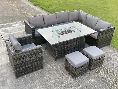 Fimous 9 Seater Outdoor Rattan Garden Furniture Sets Fire Pit Dining Table Sofa • £1059