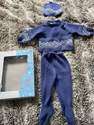 Blue BABY BOY SPANISH KNITTED OUTFIT & HAT BOYS BLUE PRAM GIFT SET 0-6 Months • £4