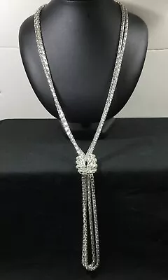 Mirror-bright Knotted Mesh Necklace Silver Tone 38  Light Weight • $15.95