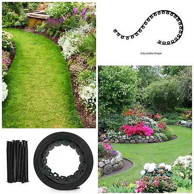 Garden Lawn Edging Flexible Plastic Garden Border 10m + 30 STRONG Pegs (Round) • £18.99