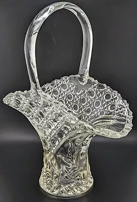 Vintage Le Smith Large Glass Bridal Basket Daisy Button Flower Crystal Vase • $42.99