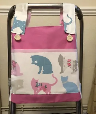 Bag For Walking Frame/zimmer Frame Strong Cotton Fabric 3 Pockets Pink Cats • £13