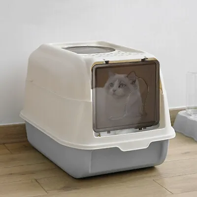 Large Cat Litter Tray Hooded Enclosed Training Pet Cat Kitten Toilet Covered Box • £8.95