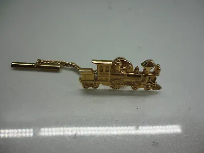 $6.99 • Buy Vintage Train Tie Pin Tack With Chain Locomotive Engine Gold Tone