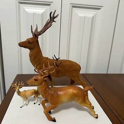 Vintage Reindeer Buck Christmas Figurine Hard Plastic 3 Hong Kong Flocked • $19.99