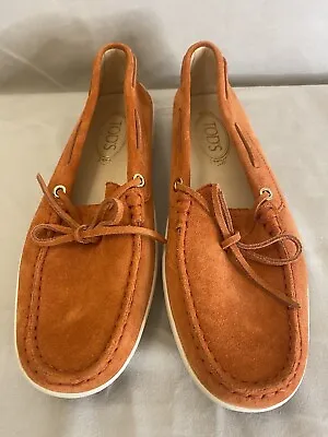 Tods Orange Suede Driving Loafer Boat Shoe Moccasin Women’s 40.5 / 9.5 EXCELLENT • $45