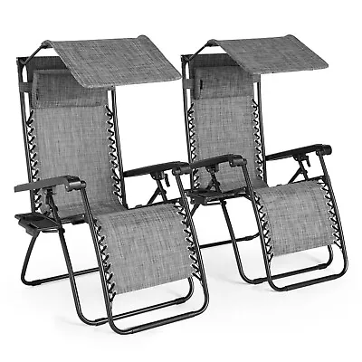 £129.99 • Buy Canopy Zero Gravity Chairs Set Of 2, Heavy Duty Sun Loungers & Canopy - VonHaus