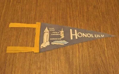 Vintage Honolulu Hawaii Pennant Flag Diamond Head King Kamehameha Tiki Bar • $9.99