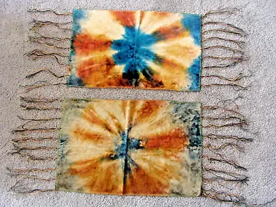 TWO Old Victorian Vintage TIE DYED Velvet Table Runners W FRINGE One Faded • $27.95