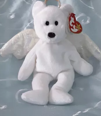 £1000 • Buy HALO Angel TEDDY BEAR Brown Nose Pink Bow Soft Toy TY BEANIE BABIES VINTAGE 1998