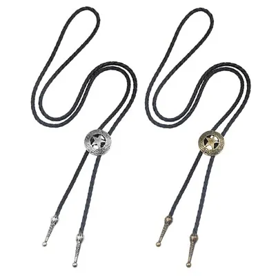 American Bolo Tie Punk Cowboy Star Pendant Faux Leather Braided Rope Necktie • £6.52