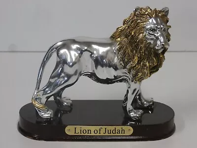 Lion Of Judah Statue Gold & Silver Metalic Wood Base Jewish Messianic Christian • $14.99