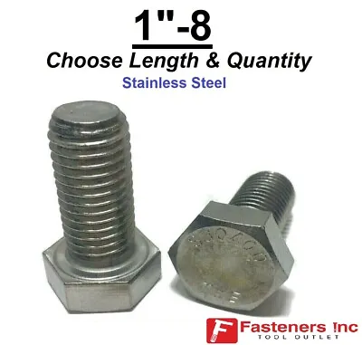 $24.73 • Buy 1 -8 Stainless Steel Hex Cap Screw Bolt (All Sizes & Qty's) 18-8 / 304 Grade