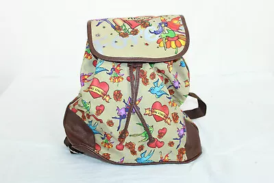 Tattoo Fairy Whimsical Bird Love Always Forever Floral Roses Backpack Tan Cotton • $20