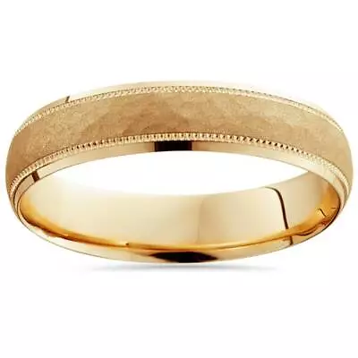 Mens 5mm Hammered  Wedding Band Solid 14K Yellow Gold • $399.99