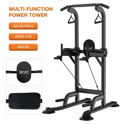 Adjustable Power Tower Dip Stations Pull Up Bar Stand Height Home Gym Fitness • $169.99