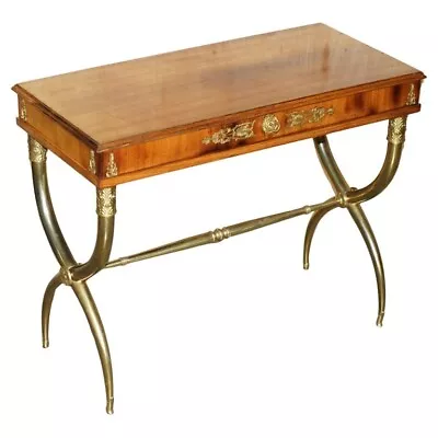 Stunning Regency Style Neoclassical Brass & Walnut Writing Table Desk Circa 1920 • $3543.55