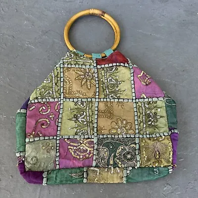 Vintage Boho Hippie Sequin Bamboo Handel Tote Bag - Multicolored OS • $14