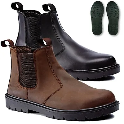 Mens Dealer Boots Chelsea Lightweight Leather Safety Work Steel Toe Cap Shoes Sz • £25.99