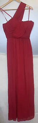 Max And Cleo Women Dark Pink One Shoulder Lined Full Length Wedding Prom Dress 6 • $29.99