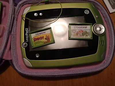 LEAPFROG LEAP PAD 2 Explorer GREEN With Purple Hard Carry Case - WORKING • £15