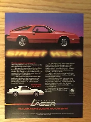 CHRY115 Advertisement 1986 ? Chrysler Laser XT TURBO • $14.99