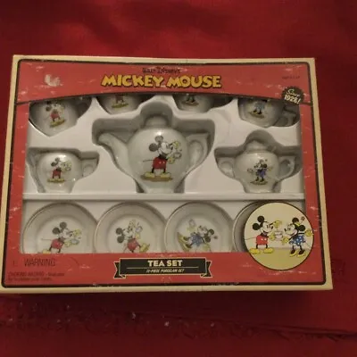 RARE Vintage Disney Mickey Mouse Porcelain 13 Pc. Tea Set Original Box • $89