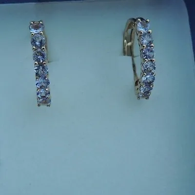 $199.99 Tanzanite (1.55 Cts) Hoop Earrings In 14K YG Over Silver I-17 • $108.99