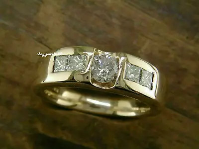 1Ct Men's 5-Stone Simulated RD Diamond Wedding Band Ring 14K Yellow Gold Plated • $85.76